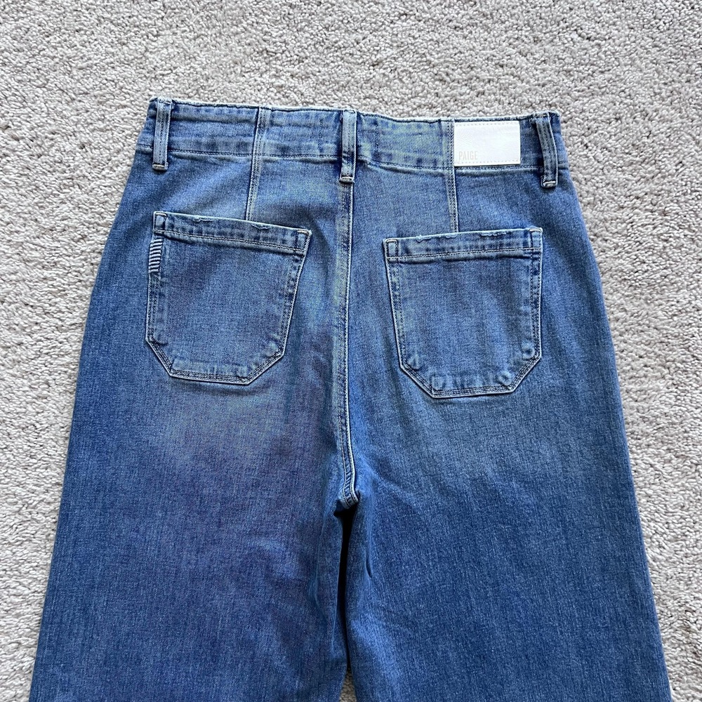 Paige Anessa 31" Viva High Rise Wide Leg Jeans Womens 28 Blue Raw Hem - Picture 5 of 16